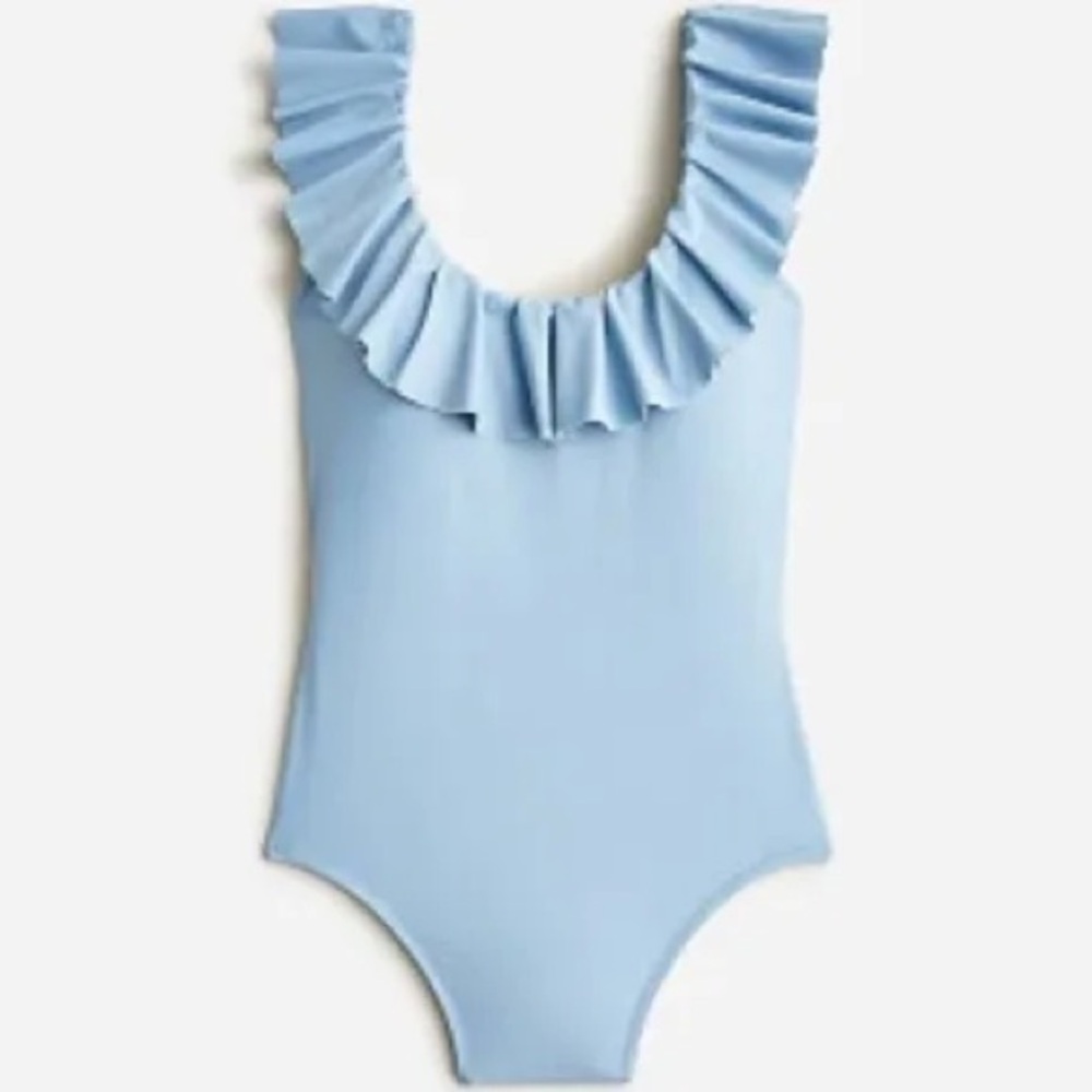 J. Crew Light Blue Ruffle One Piece Swimsuit